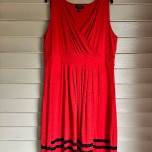 Lands End Red Navy Polka Dot Dress Size 16 Fit and Flare